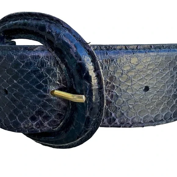 Saks Fifth Avenue Navy Blue Genuine Snakeskin Wide Waist Belt Size M Vintage - Picture 4 of 10